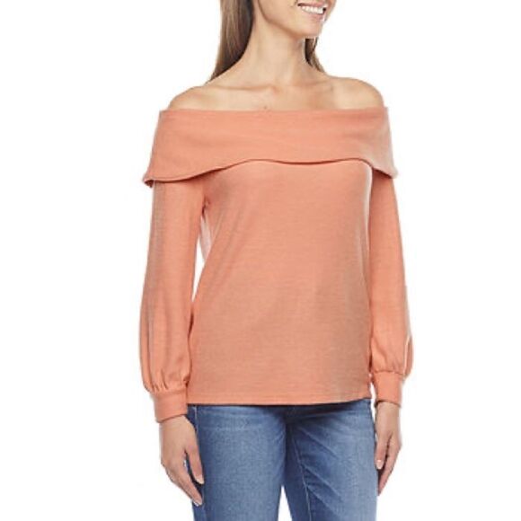 🆕 ANA soft peach (muted clay) off shoulder knit long sleeve sweater size L - Picture 8 of 11